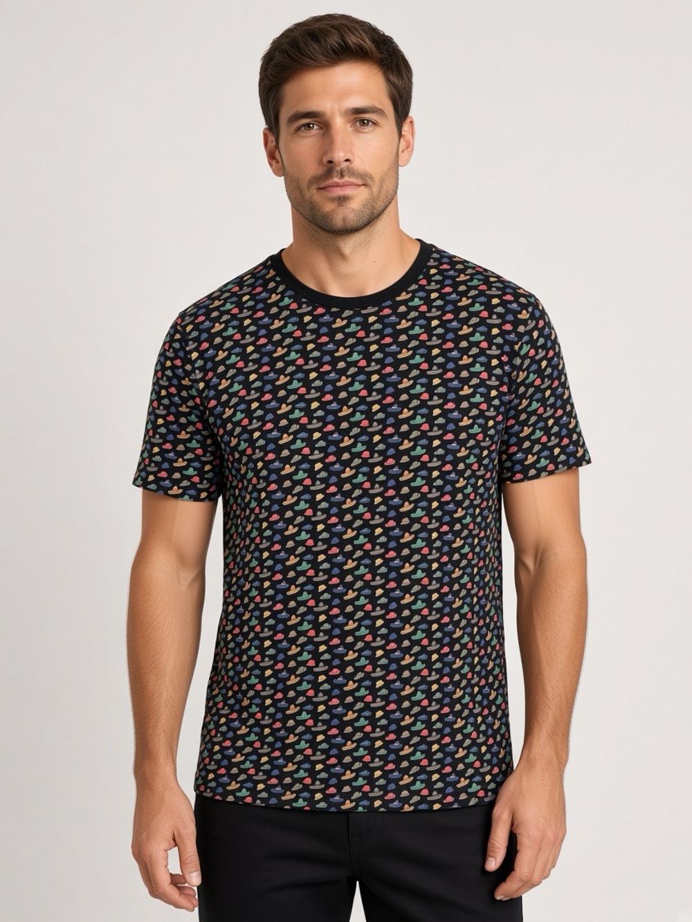 Scotch & Soda T-Shirt Black Hats Print Short Sleeve Medium M